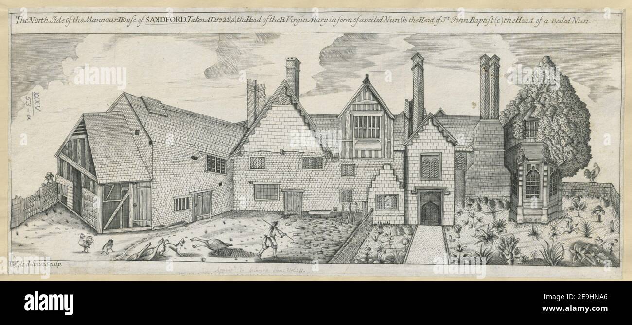 The North Side of the Mannour House of SANDFORD Taken AD 1722  Author  Cole, Benjamin 35.53.a. Place of publication: [Oxford] Publisher: [publisher unknown] Date of publication: [around 1737]  Item type: 1 print Medium: etching Dimensions: sheet 17.5 x 40.3 cm (trimmed below platemark)  Former owner: George III, King of Great Britain, 1738-1820 Stock Photo