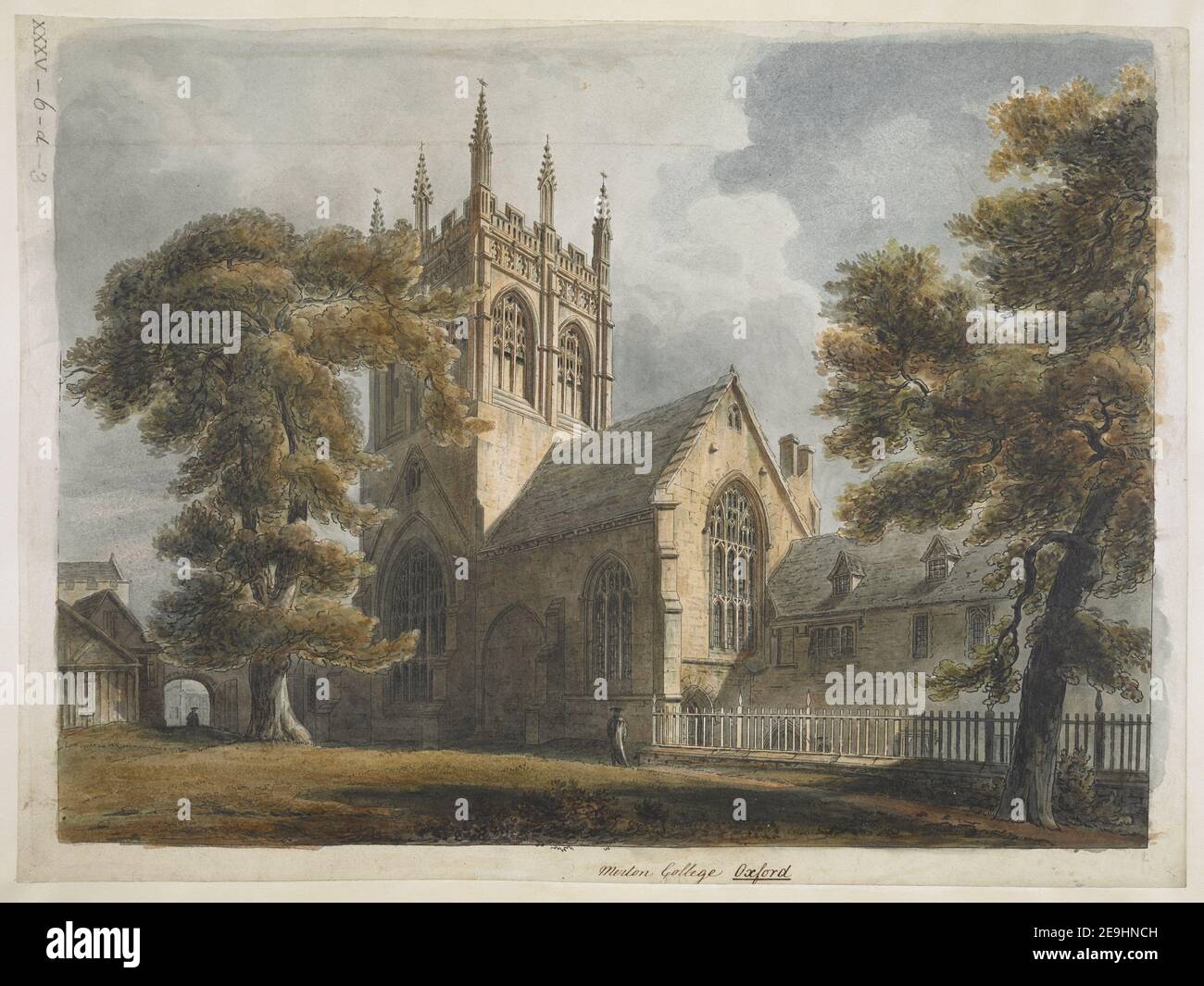 Merton College, Oxford. Visual Material information:  Title: Merton College, Oxford. 35.6.d.3. Date of publication: [around 1790-1820]  Item type: 1 print Medium: etching with hand-colouring Dimensions: sheet 29.7 x 40.3 cm  Former owner: George III, King of Great Britain, 1738-1820 Stock Photo