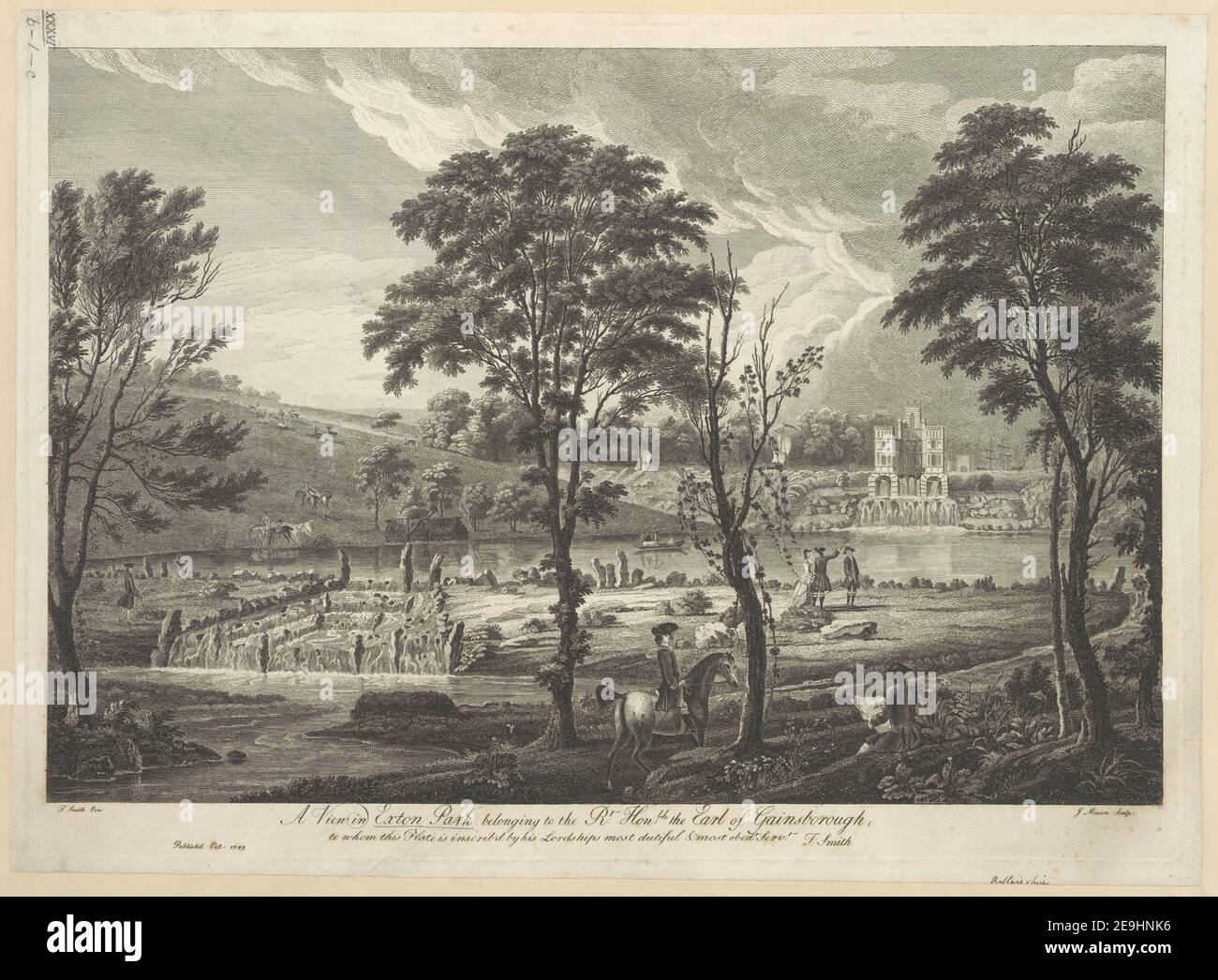 A view of Exton Park belonging to the R.t Hon.ble the earl of Gainsborough, to whom this plate is inscrib'd by his lordship's most dutiful & most obed.t serv.t, T. Smith.  Author  Smith, Thomas 36.6.1.c. Place of publication: [England] Publisher: [T. Smith] Date of publication: Oct. 1749.   Former owner: George III, King of Great Britain, 1738-1820 Stock Photo