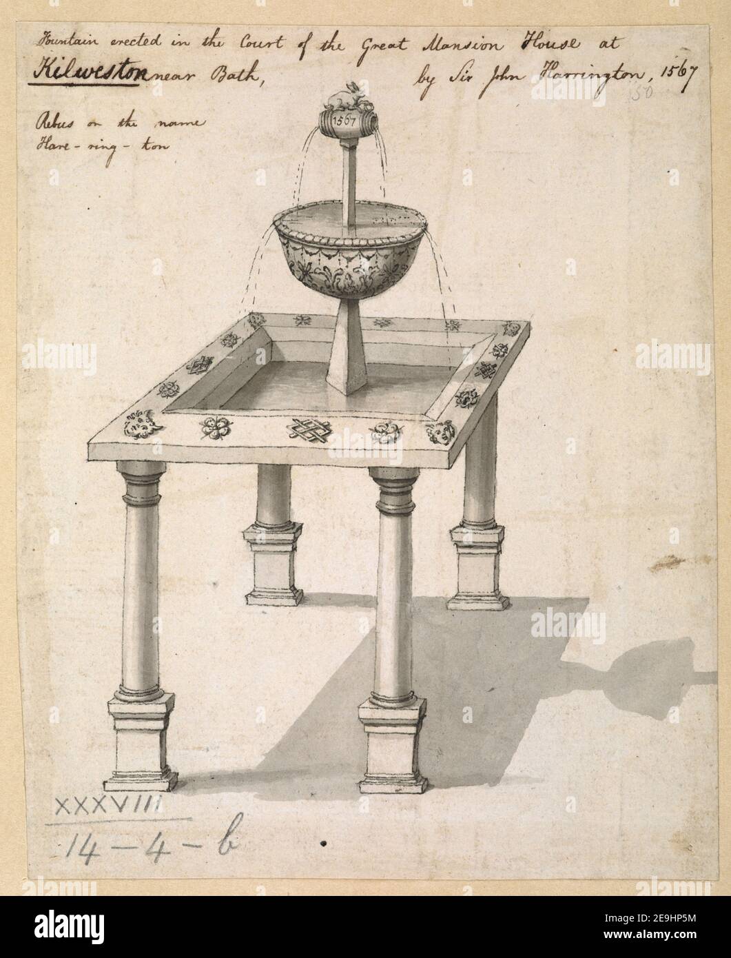 Fountain erected in the court of the Great Mansion House at Kilweston near  Bath, by Sir John Harrington, 1567. Visual Material information: Title:  Fountain erected in the court of the Great Mansion