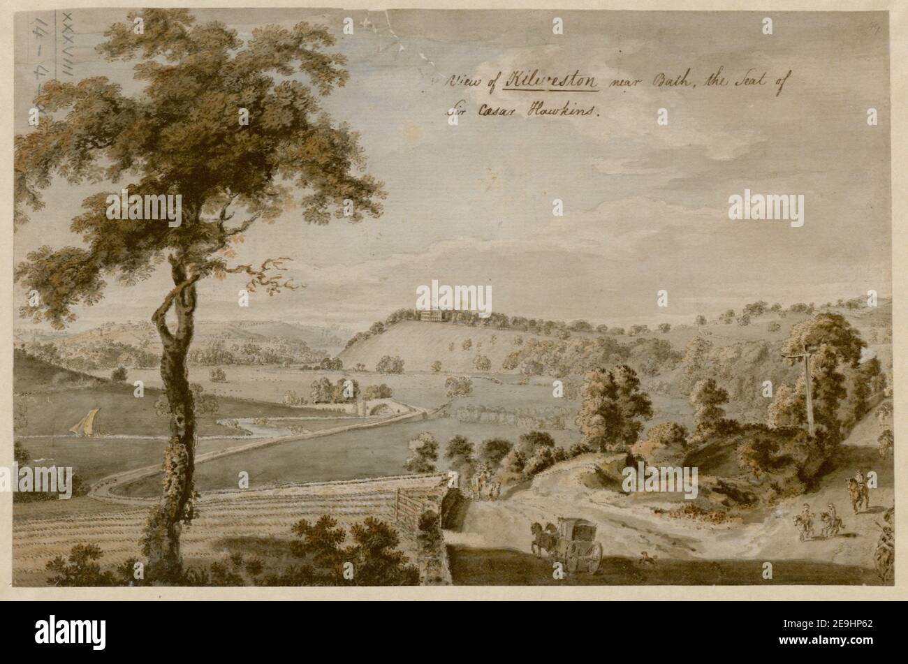 View of Kilweston near Bath, the Seat of Sir Caesar Hawkins. Visual Material information:  Title: View of Kilweston near Bath, the Seat of Sir Caesar Hawkins. 38.14.4.a. Date of publication: [between 1770-1786]  Item type: 1 drawing Medium: pen and black ink with watercolour Dimensions: sheet 17.1 x 26.2 cm  Former owner: George III, King of Great Britain, 1738-1820 Stock Photo