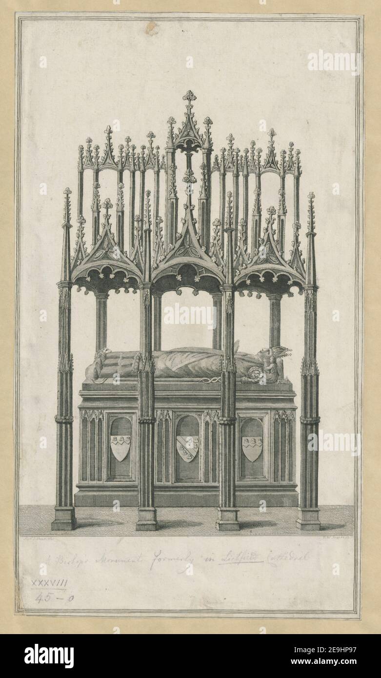 A Bishop's Monument formerly in Lichfield Cathedral .  Author  Basire, R.W. 38.45.o. Place of publication: [London?], Date of publication: [before 1798]  Item type: 1 print Medium: etching and engraving Dimensions: sheet 37.7 x 21.7 cm (trimmed below platemark)  Former owner: George III, King of Great Britain, 1738-1820 Stock Photo