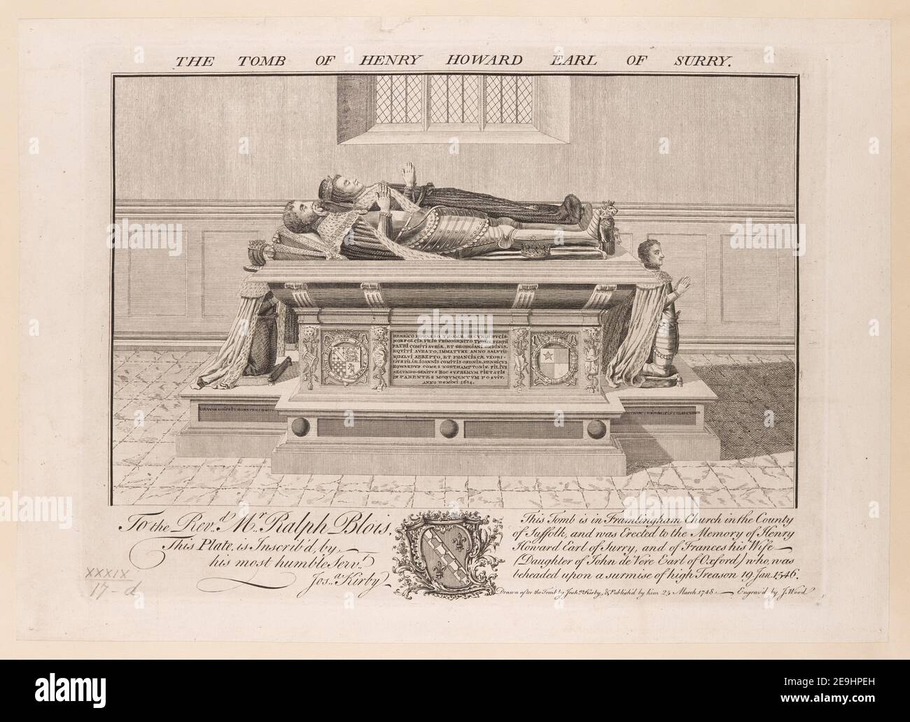 THE TOMB OF HENRY HOLLAND EARL OF SURRY.  Author  Wood, Joseph 39.17.d. Place of publication: [London] Publisher: [J. Kirby] Date of publication: [1748.]  Item type: 1 print Medium: etching Dimensions: platemark 23.6 x 31.5 cm.  Former owner: George III, King of Great Britain, 1738-1820 Stock Photo