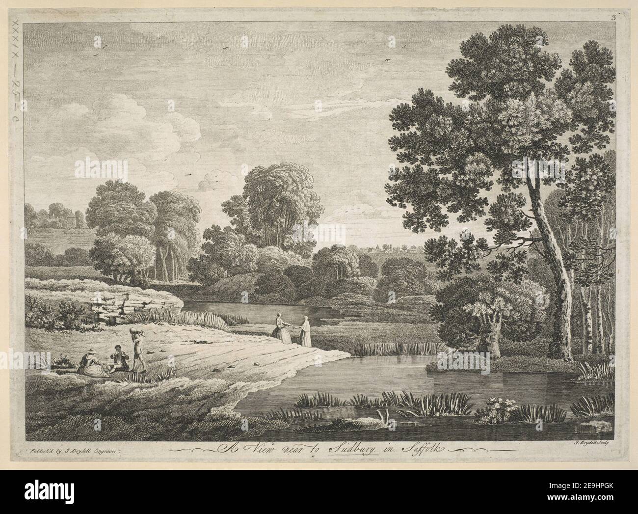 A View near to Sudbury in Suffolk  Author  Boydell, John 39.25.c. Place of publication: [London] Publisher: Publish'd by J. Boydell Engraver., Date of publication: [1750s c.]  Item type: 1 print Medium: etching Dimensions: sheet 25.6 x 35.2 cm [trimmed within platemark].  Former owner: George III, King of Great Britain, 1738-1820 Stock Photo