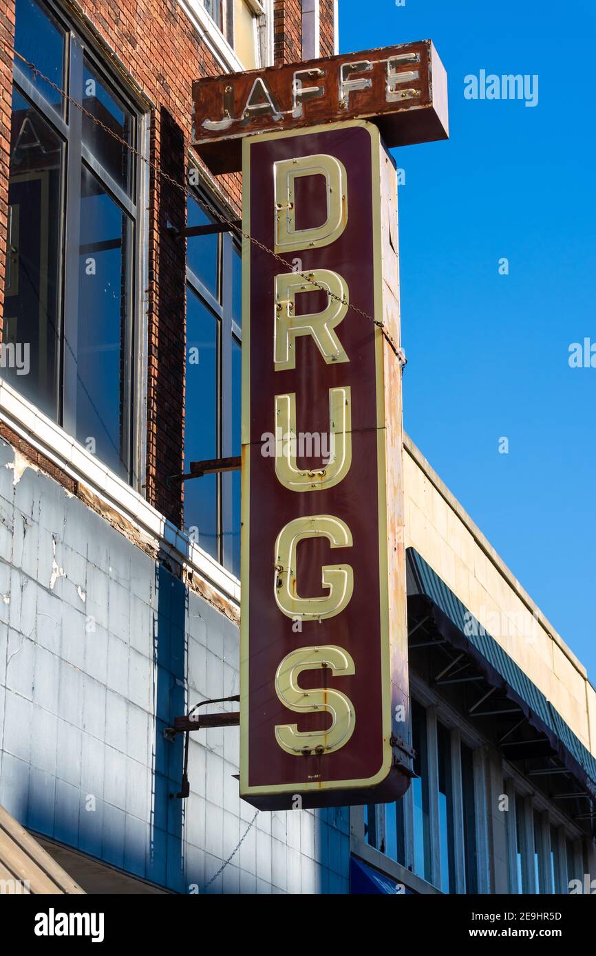 Vintage drugstore sign on old downtown building Stock Photo Alamy