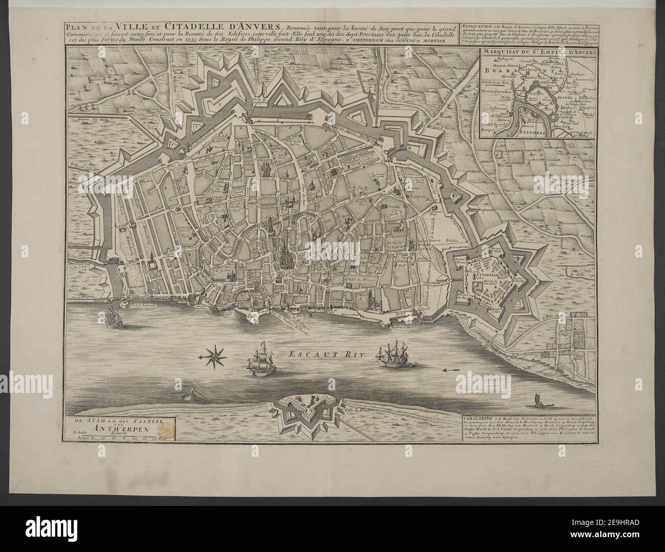 PLAN DE LA VILLE ET CITADELLE D'ANVERS = DE STAD EN HET CASTEEL VAN ...