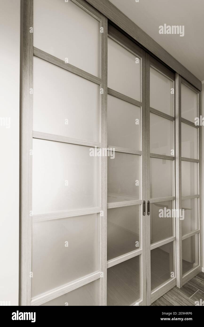 closed sliding glassed doors at daylight Stock Photo