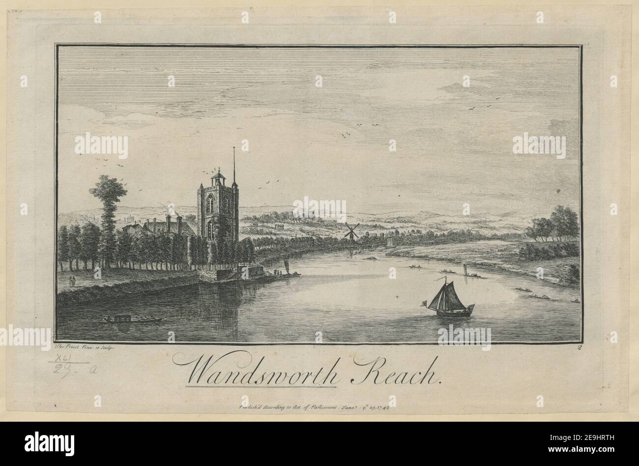 Wandsworth Reach.  Author  Preist, Thomas 41.29.a. Place of publication: [London] Publisher: Publish'd According to Act of Parliament June ye. 25., Date of publication: 1742.  Item type: 1 print Medium: engraving and etching Dimensions: platemark 25.4 x 37.5 cm.  Former owner: George III, King of Great Britain, 1738-1820 Stock Photo