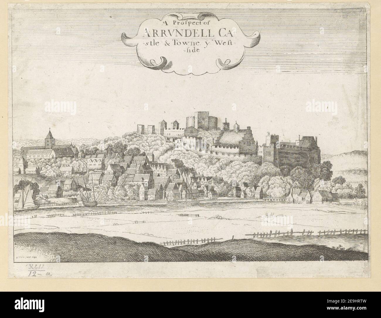 A Prospect of ARRVNDELL CA stle & Towne ye West  side.  Author  Hollar, Wenceslaus 42.12.a. Place of publication: [unknown place of publication] Publisher: [unknown publisher] Date of publication: [1644.]  Item type: 1 print Medium: etching Dimensions: sheet 18.0 x 23.6 cm [trimmed within platemark]  Former owner: George III, King of Great Britain, 1738-1820 Stock Photo