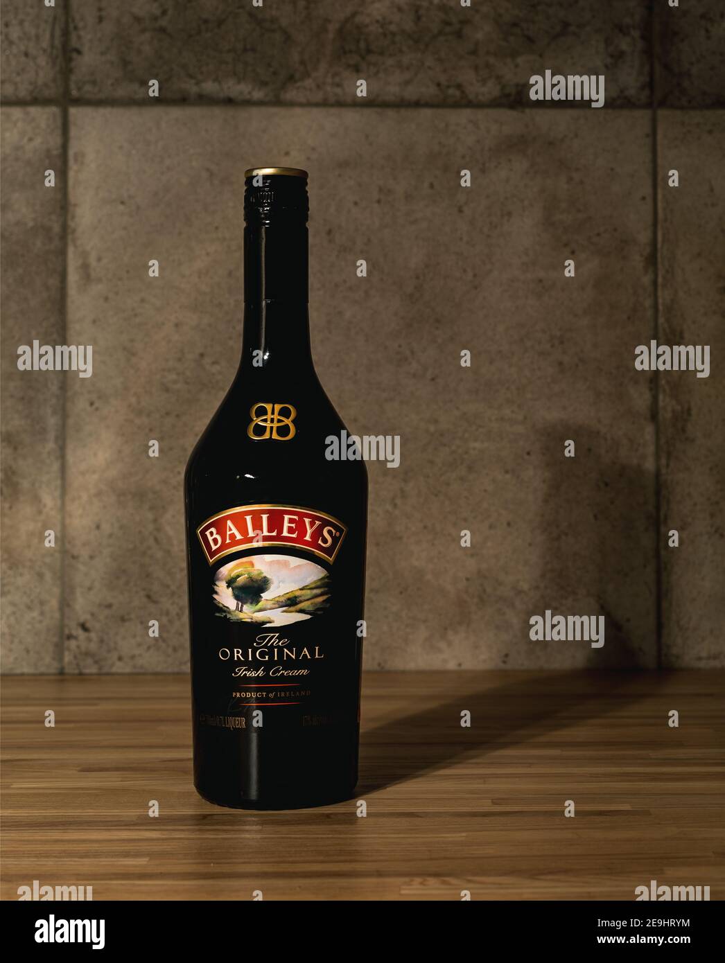 Baileys liquor bottle standing in bar Stock Photo