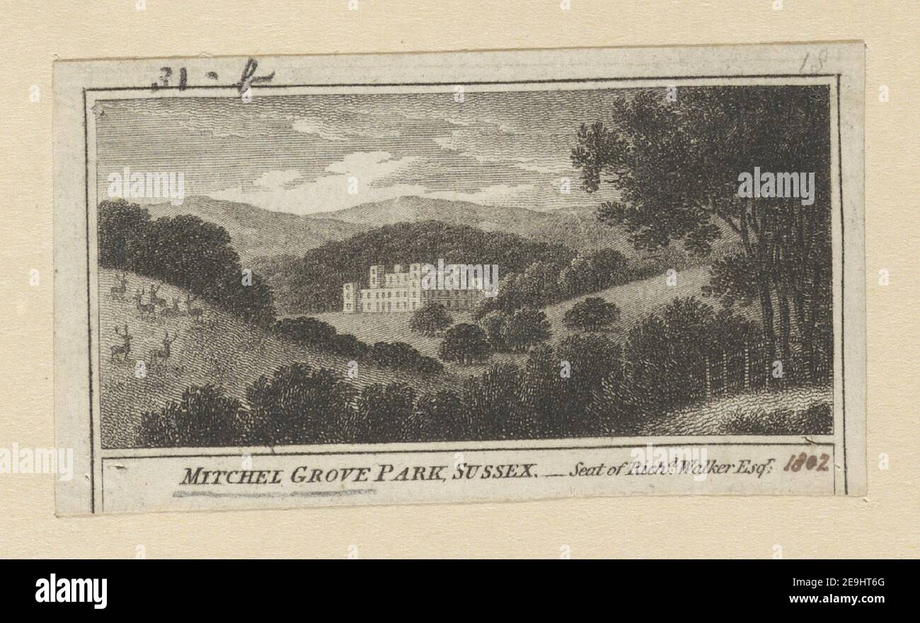 MITCHEL GROVE, SUSSEX.   Seat of Rich.d Walker Esq.r. Visual Material information:  Title: MITCHEL GROVE, SUSSEX. - Seat of Rich.d Walker Esq.r. 42.31.b. Place of publication: [London] Publisher: [W. Peacock]., Date of publication: [1802]  Item type: 1 print Medium: etching Dimensions: sheet 3.7 x 6.5 cm [trimmed within platemark].  Former owner: George III, King of Great Britain, 1738-1820 Stock Photo