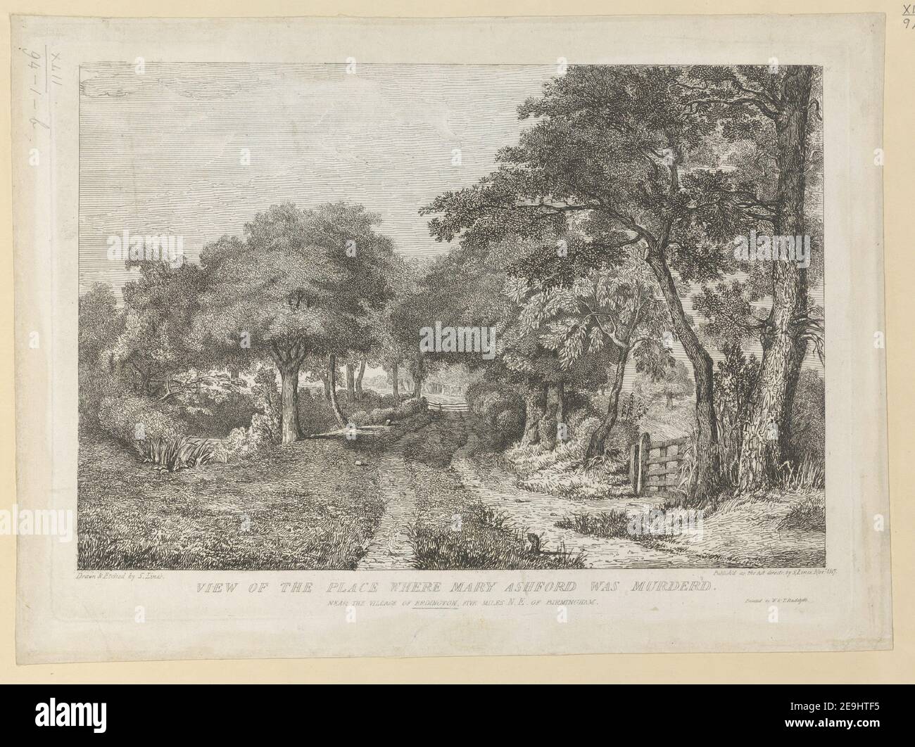 VIEW OF THIS PLACE WHERE MARY ASHFORD WAS MURDERED.  Author  Lines, Samuel 42.94.1.b. Place of publication: [Birmingham] Publisher: Publish'd as the Act directs, by S. Lines Nov.r., Date of publication: 1817.  Item type: 1 print Medium: etching Dimensions: platemark 25.2 x 35.0 cm  Former owner: George III, King of Great Britain, 1738-1820 Stock Photo