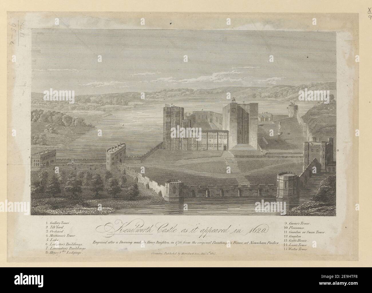 Kenilworth Castle as it appeared in 1620.  Author  Radclyffe, William 42.95.e. Place of publication: Coventry Publisher: Publish'd by Merridew , Son, Dec.r 1.st., Date of publication: 1817.  Item type: 1 print Medium: etching and engraving Dimensions: sheet 22.5 x 31.6 cm  Former owner: George III, King of Great Britain, 1738-1820 Stock Photo