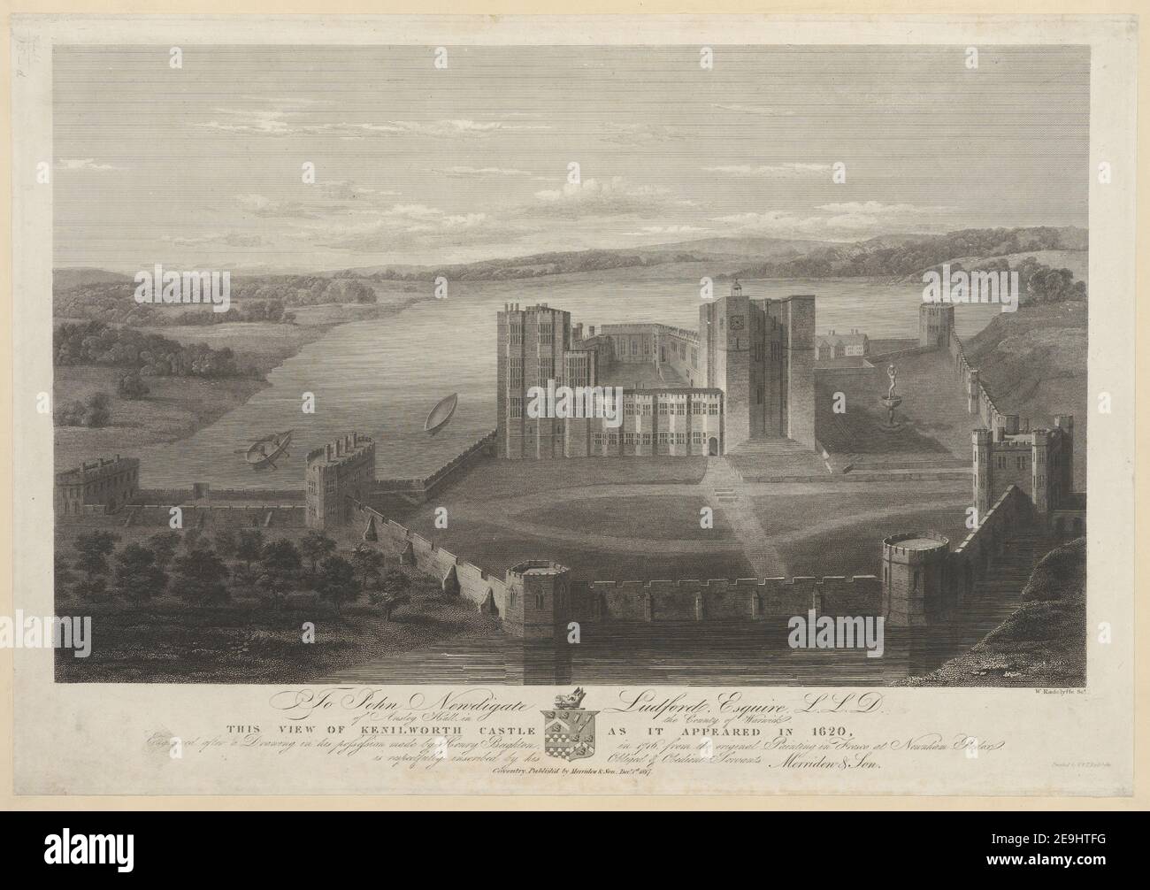 To John Newdigate Ludford, Esquire, L.L.D. of Ansley Hall, in the County of Warwick. THIS VIEW OF KENILWORTH CASTLE AS IT APPEARED IN 1620,  Author  Radclyffe, William 42.95.d. Place of publication: Coventry Publisher: Publish'd by Merridew , Son, Dec.r 1.st., Date of publication: 1817.  Item type: 1 print Medium: etching and engraving Dimensions: sheet 41.5 x 59.7 cm  Former owner: George III, King of Great Britain, 1738-1820 Stock Photo