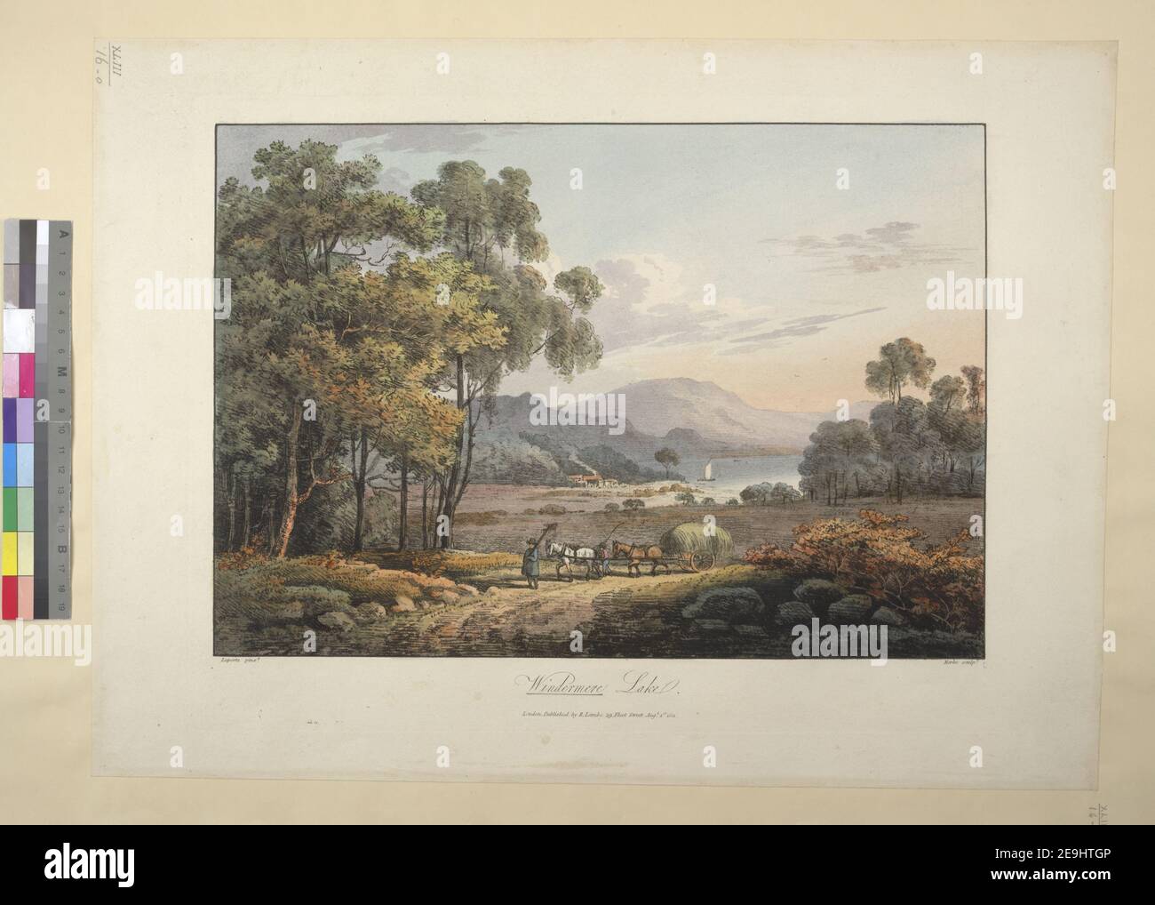 Windermere Lake.  Author  Merke, Henri 43.16.o. Place of publication: London Publisher: Published by R. Lambe 39 Fleet Street, Date of publication: Augt 1st 1811.  Item type: 1 print Medium: soft-ground etching with hand-colouring Dimensions: platemark 32.5 x 42.1 cm, on sheet 38.2 x 51.5 cm  Former owner: George III, King of Great Britain, 1738-1820 Stock Photo