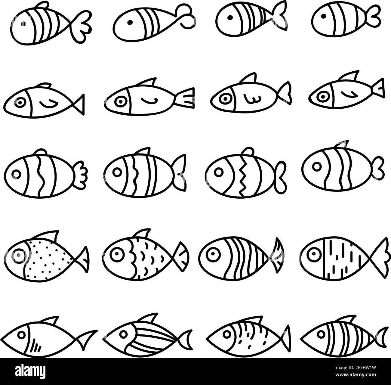 Different types of fish, illustration, vector on white background Stock ...