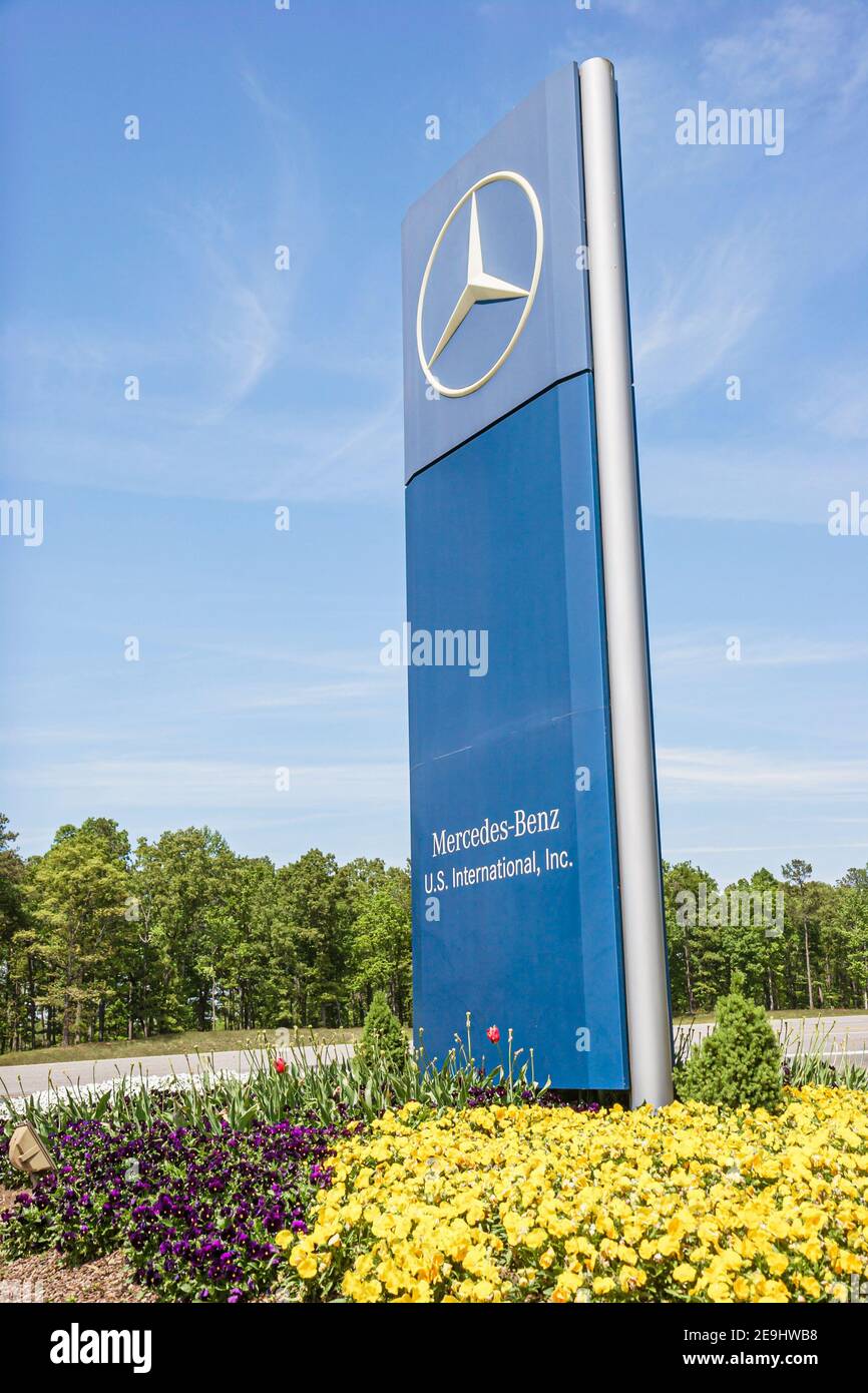 Alabama Vance Mercedes Benz SUV manufacturing plant entrance sign, Stock Photo