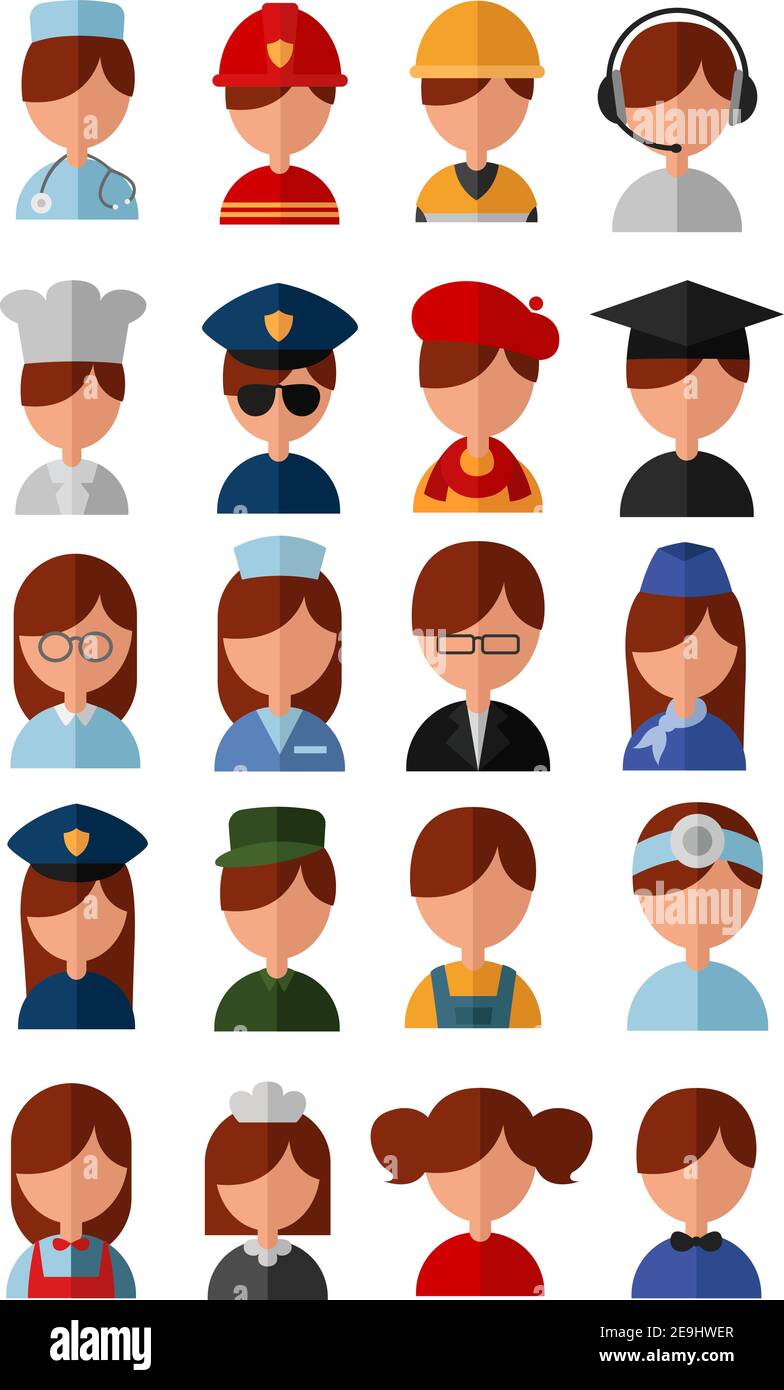 Different professions, illustration, vector on white background. Stock Vector