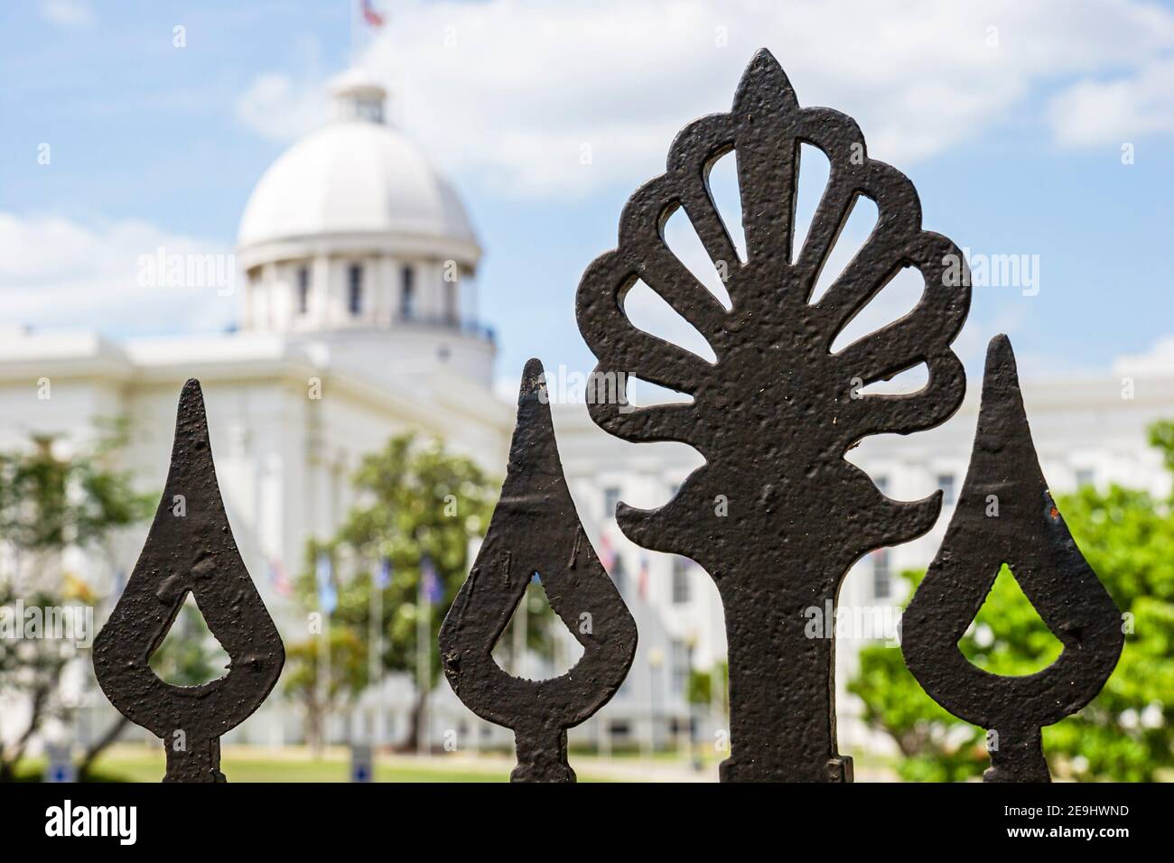 Alabama Montgomery State Capitol building,First White House of the Confederacy,wrought iron gate fence detail, Stock Photo