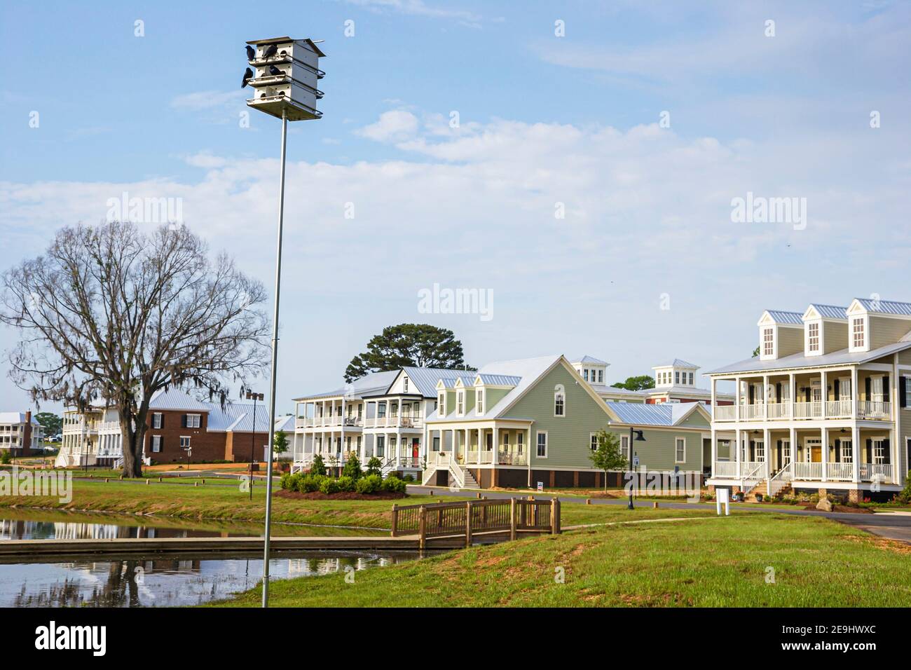 Alabama Montgomeery Pike Road The Waters planned community homes,traditional Americana architecture porch exterior birdhouse, Stock Photo