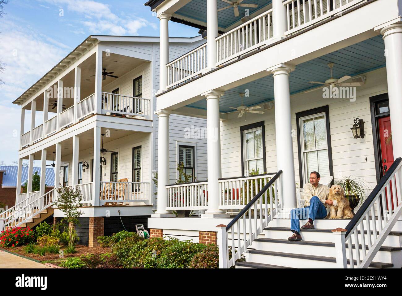 Alabama Montgomeery Pike Road The Waters planned community homes,traditional Americana architecture porch front entrance exterior man owner resident,d Stock Photo