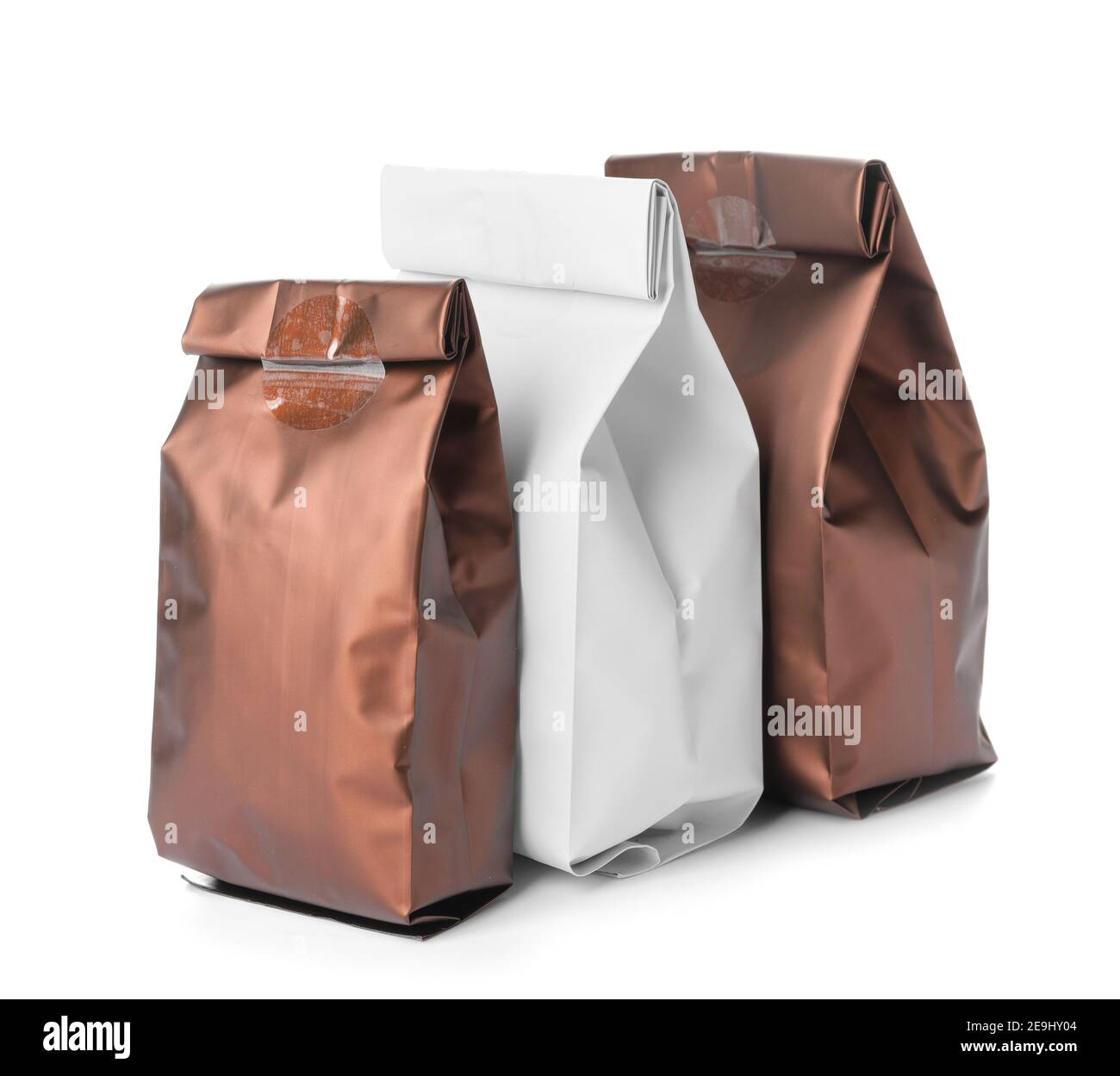Coffee bags on white background Stock Photo - Alamy