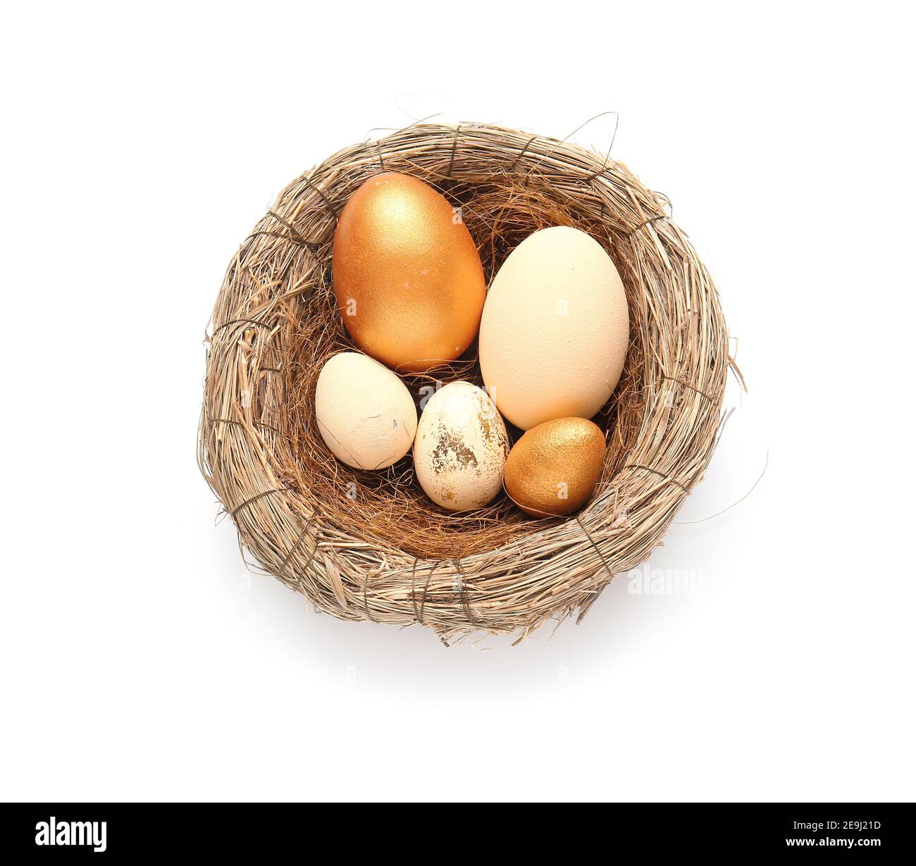 Nest with beautiful Easter eggs on white background Stock Photo - Alamy