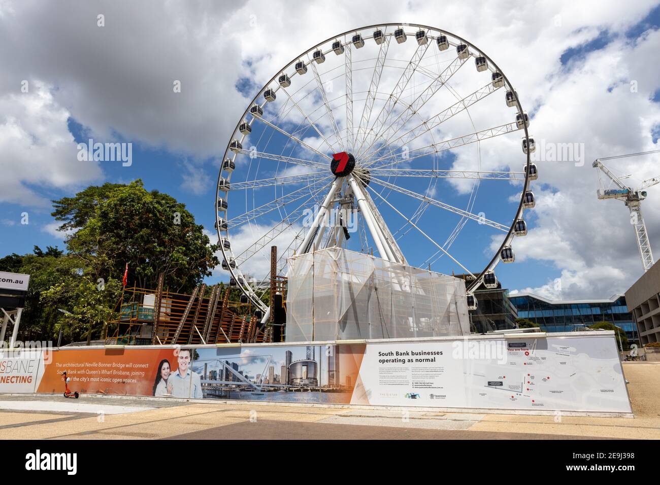 The iconic ferris wheel located at Southbank in Brisbane City Queensland on February 1st 2021 Stock Photo