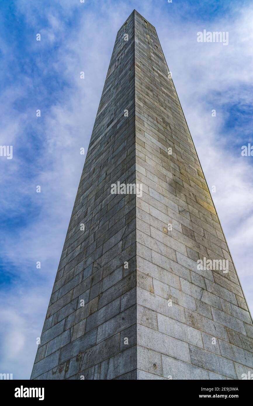 Bunker Hill Battle Monument Charlestown Boston Massachusetts.  Site of June 17, 1775 battle between British Army and American patriots, first battles Stock Photo