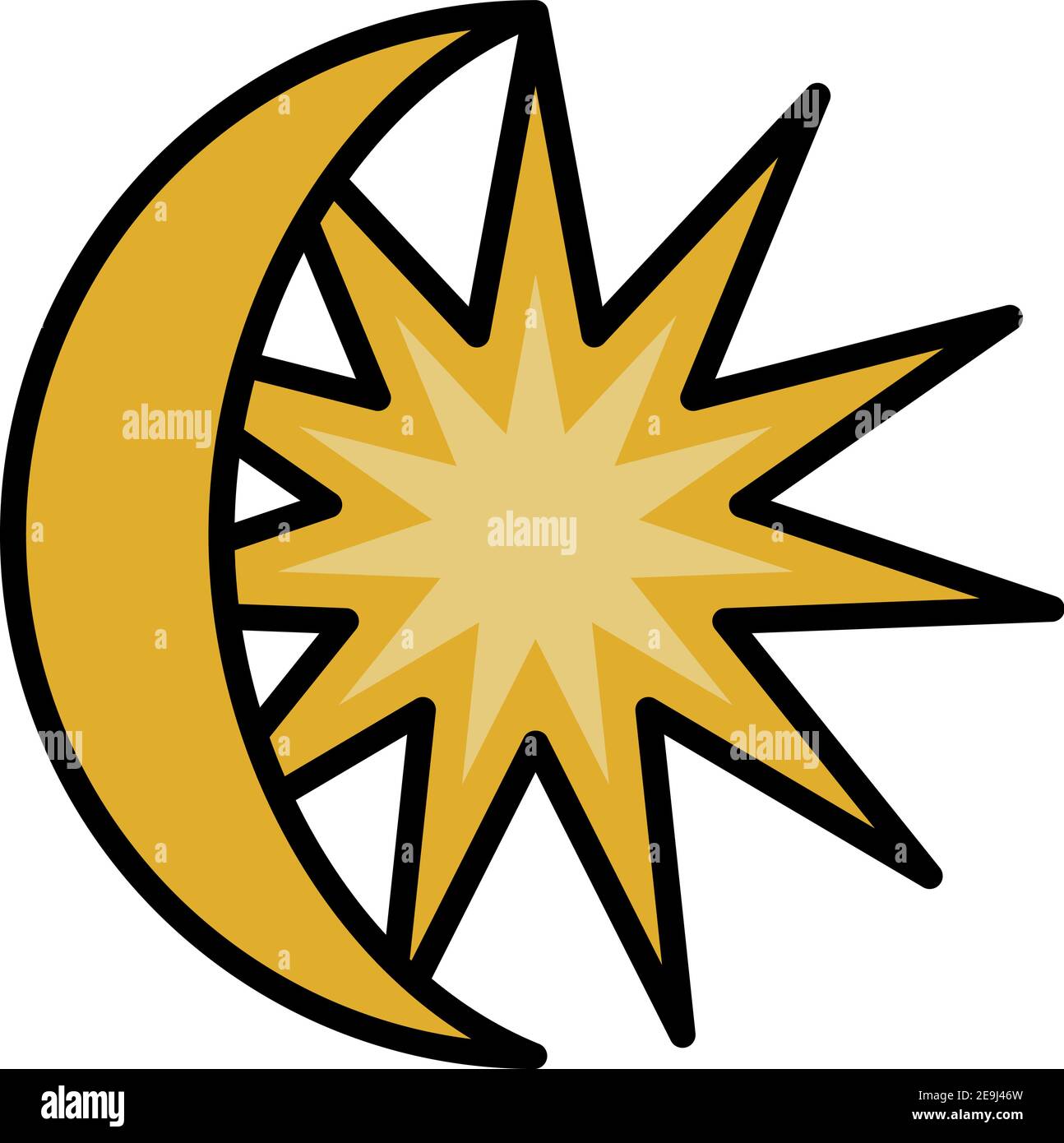 Half moon with the sun, illustration, vector on white background. Stock Vector