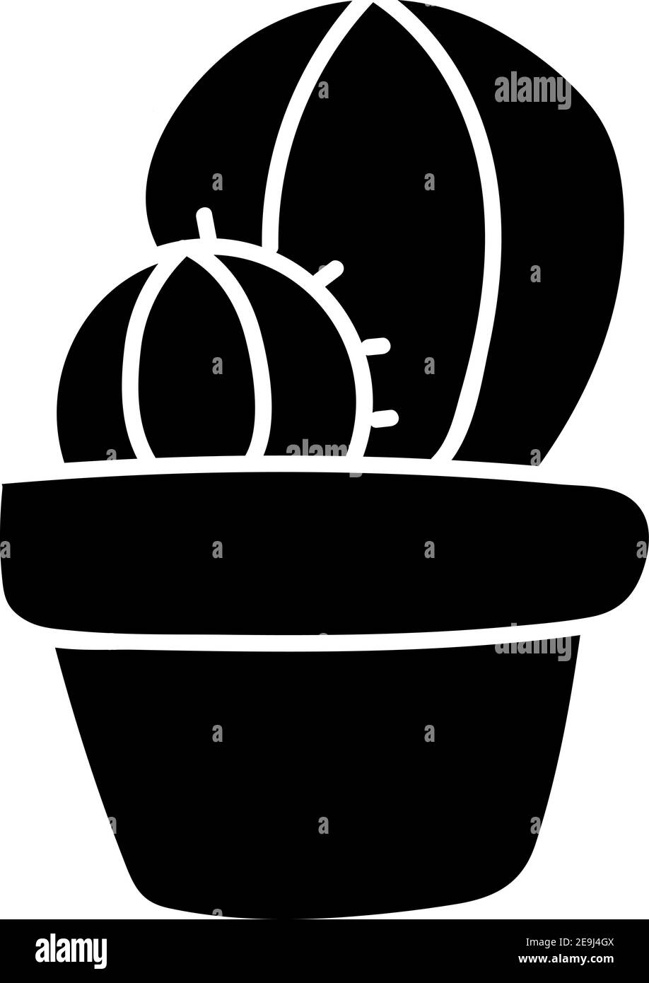 Two black cactuses in a pot, illustration, vector on white background. Stock Vector