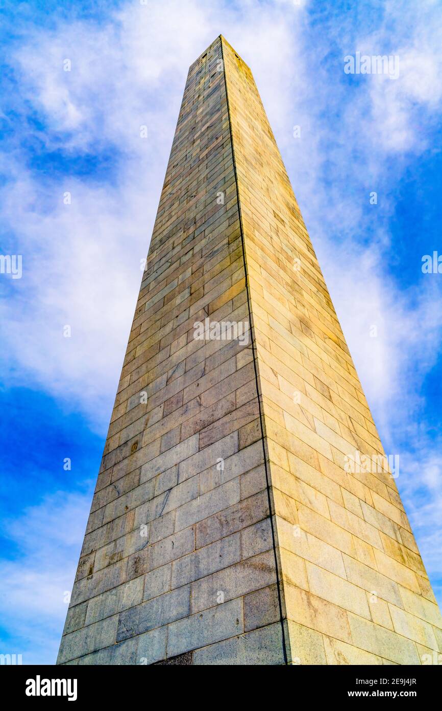 Bunker Hill Battle Monument Charlestown Boston Massachusetts.  Site of June 17, 1775 battle between British Army and American patriots, first battles Stock Photo