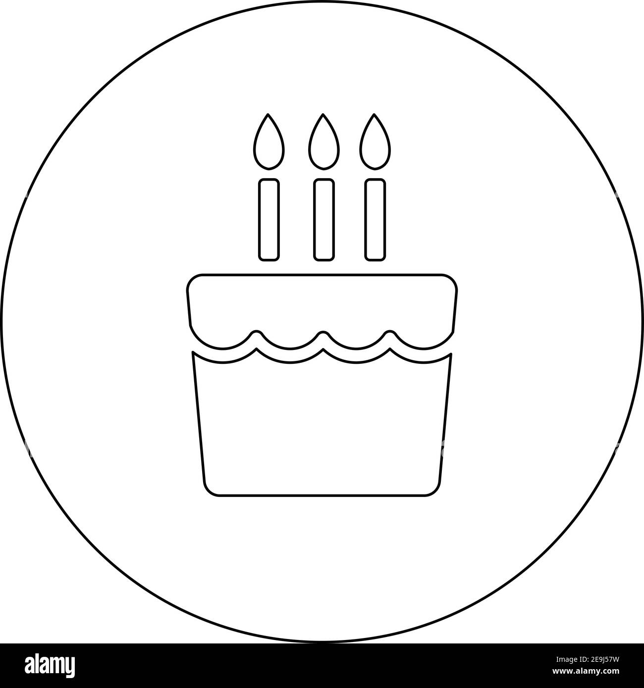 Cake with three candles, illustration, vector on white background. Stock Vector