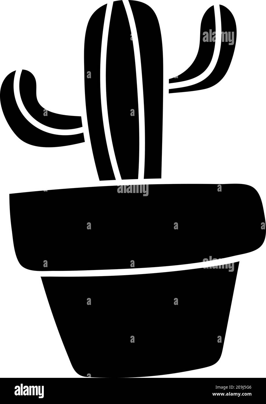 Single black cactus in a black pot, illustration, vector on white ...