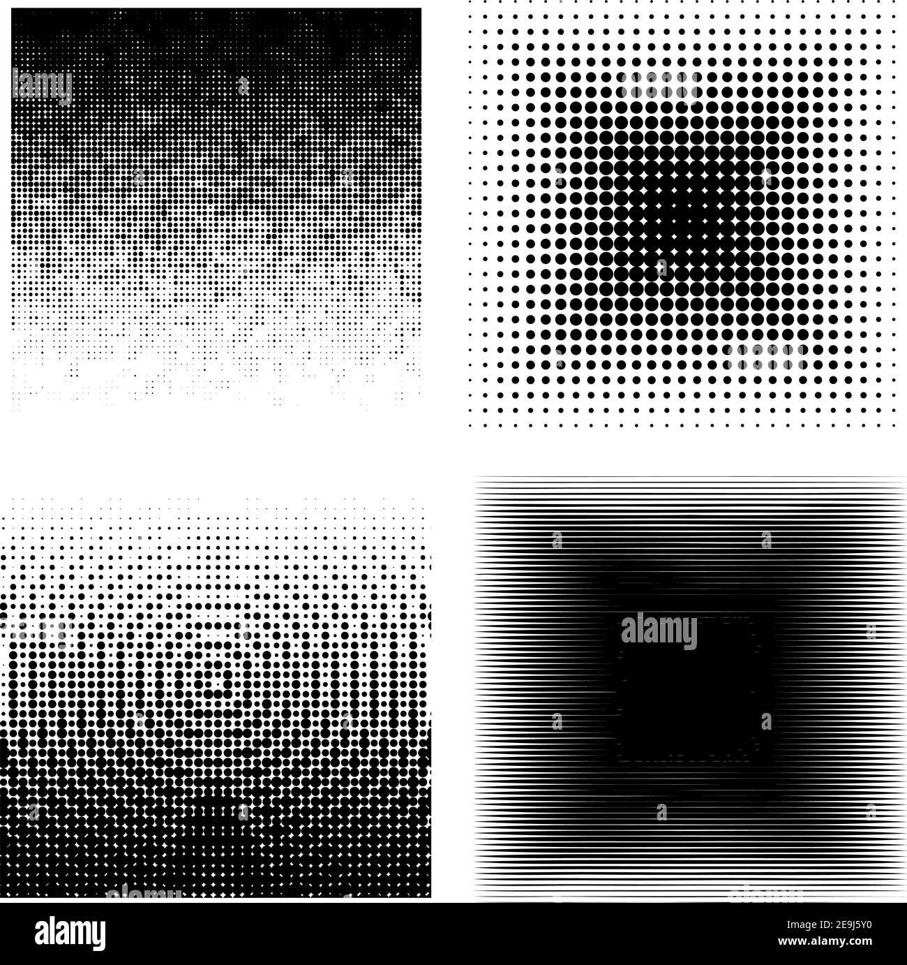 Vector collection of ink monochrome halftone squares shapes Stock