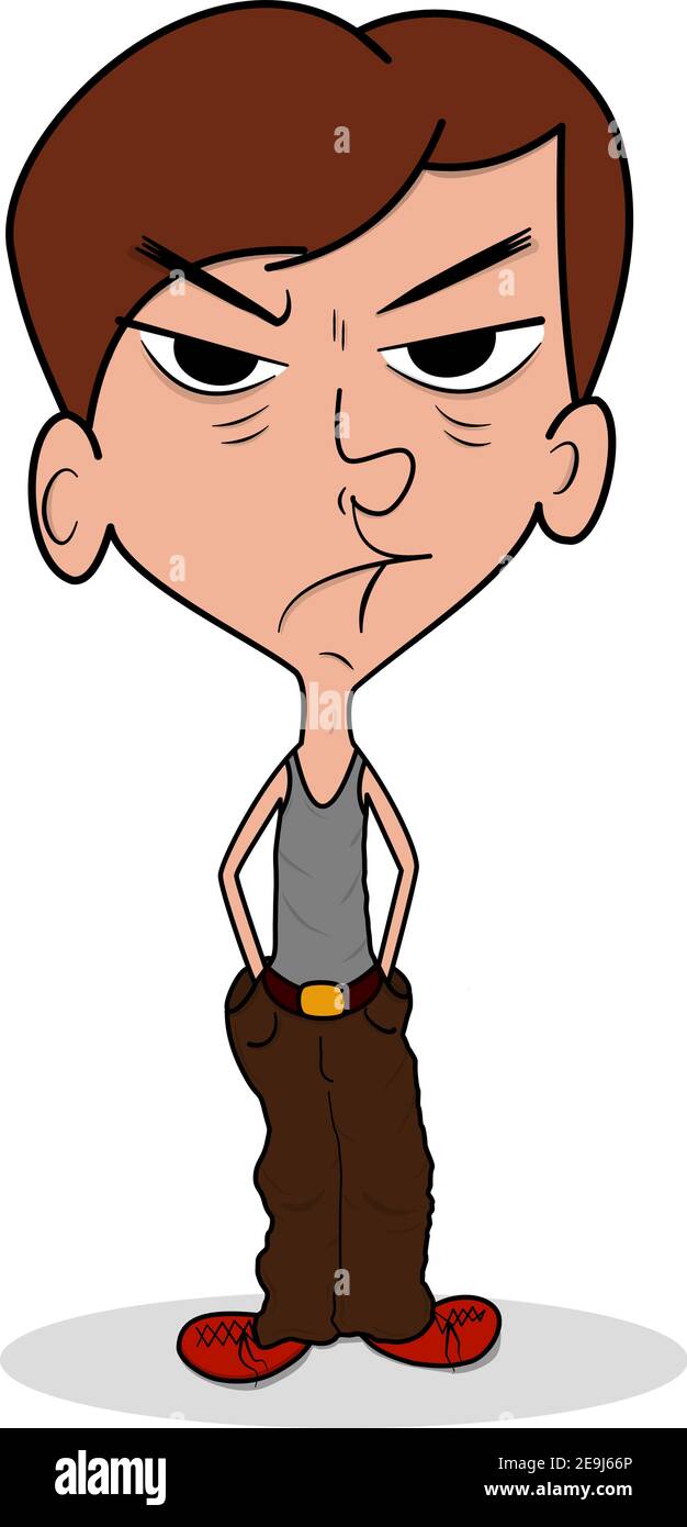 Grumpy man with large empty pockets cartoon illustration Stock Vector