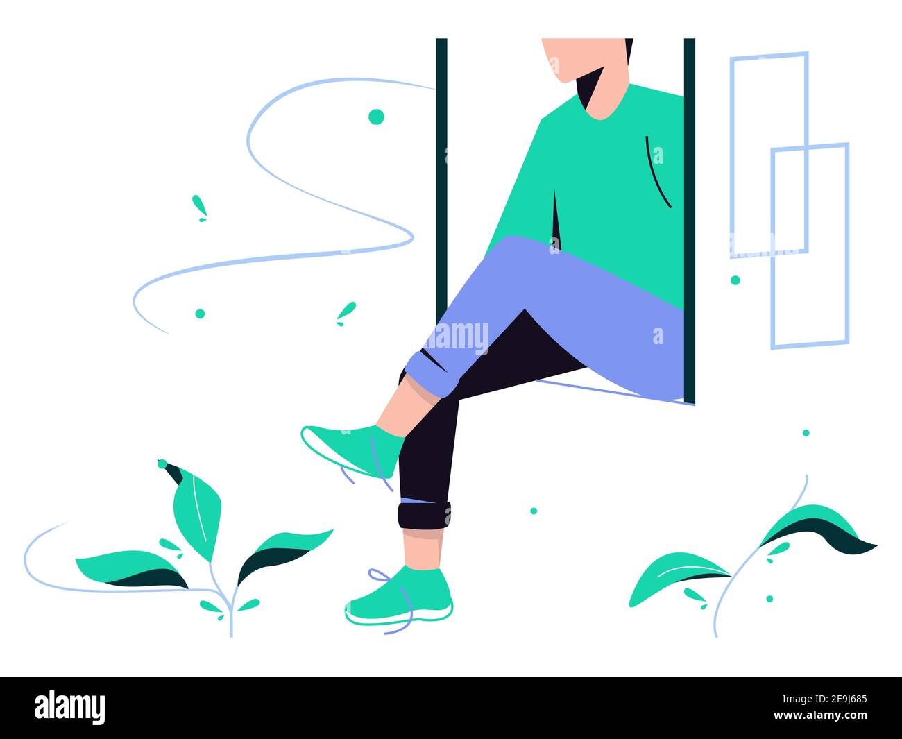 Vector illustration of a Person concept. People sit and relax at the windows. Stock Vector