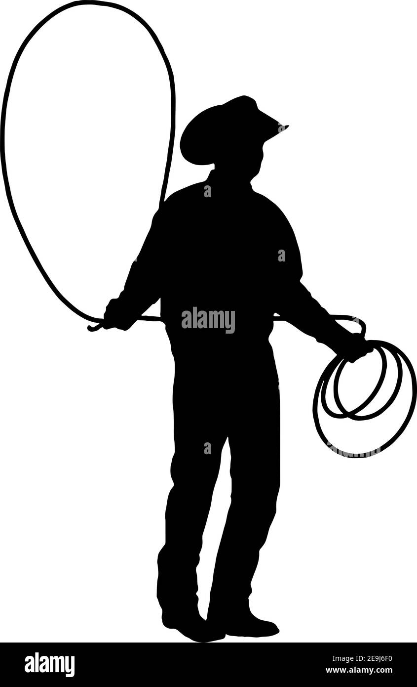 Cowboy with lasso rope silhouette Stock Vector