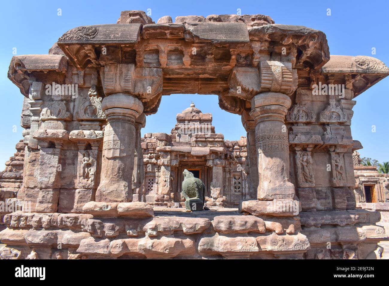 Pattadakal temple .South Indian temples with Indian rock cut architecture in karnataka near Badami city . Stock Photo