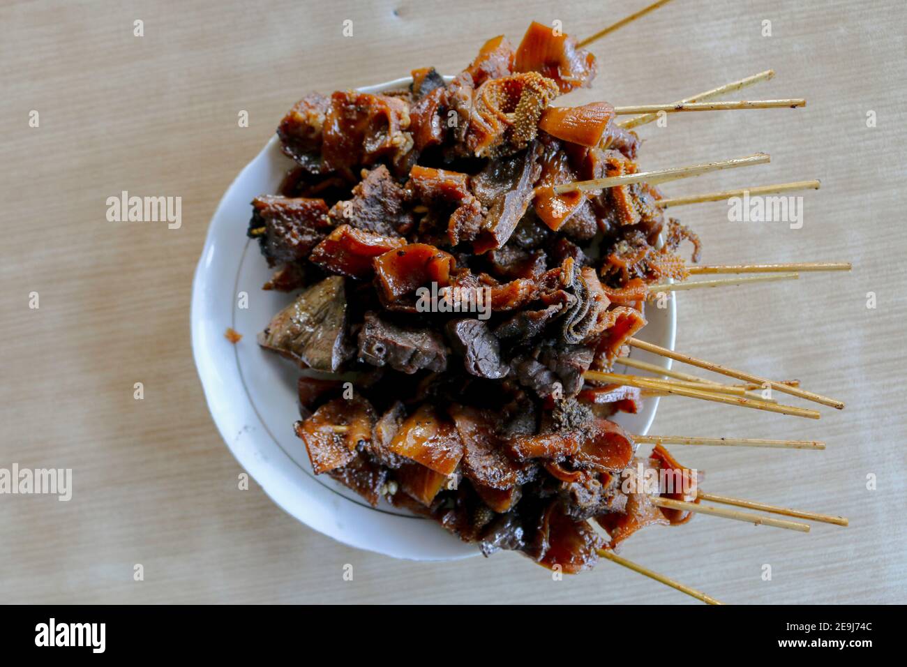 Sate Cingur or tongue satay, traditional satay from Indonesia for side dish. Stock Photo