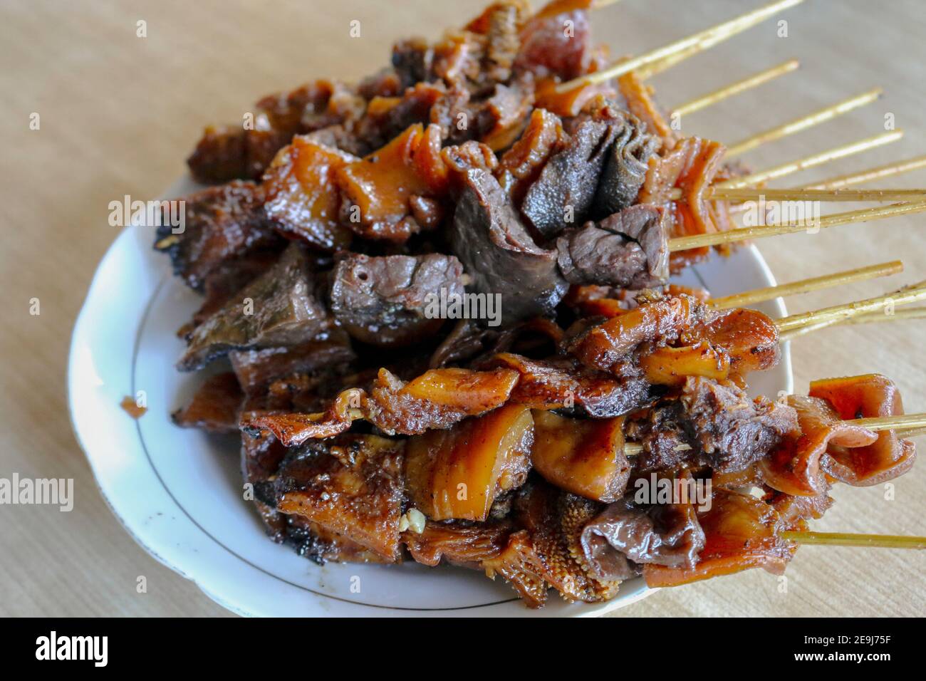 Sate Cingur or tongue satay, traditional satay from Indonesia for side dish. Stock Photo