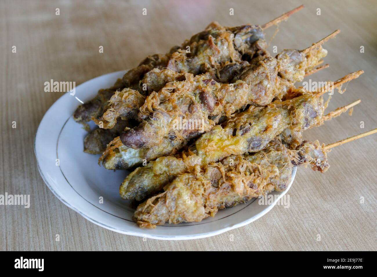 Sate Ati Ampela or chicken heart and gizzard satay, traditional satay from Indonesia for side dish. Stock Photo