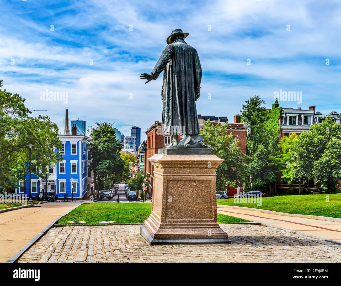 William Prescott Statue Bunker Hill Charlestown Boston Massachusetts.  Site of June 17, 1775 battle American Revolution Statue cast 1880 by Nelli Pres Stock Photo