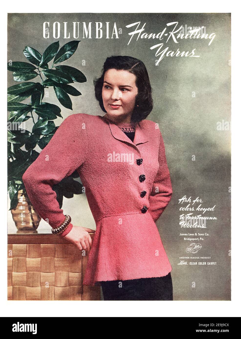 1947 Columbia 'Hand-Knitting Yarns' Advertisement, retouched and restored, A3+, poster quality 600dpi Stock Photo