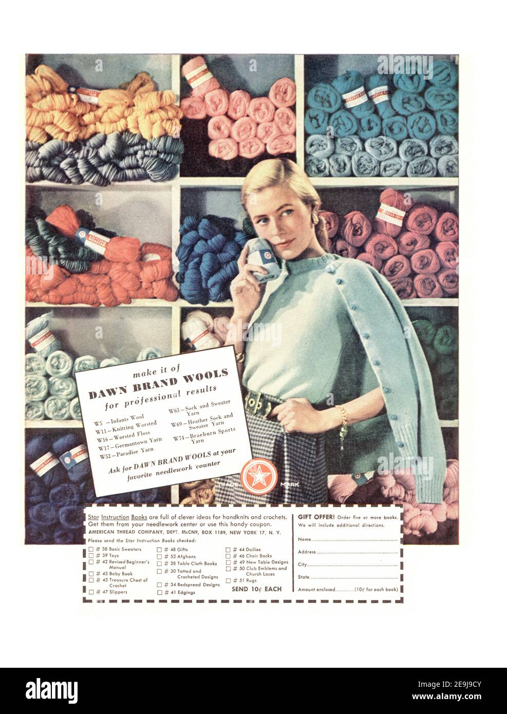 1947 Dawn Brand Wools 'Professional Results' Advertisement, retouched and restored, A3+, poster quality 600dpi Stock Photo