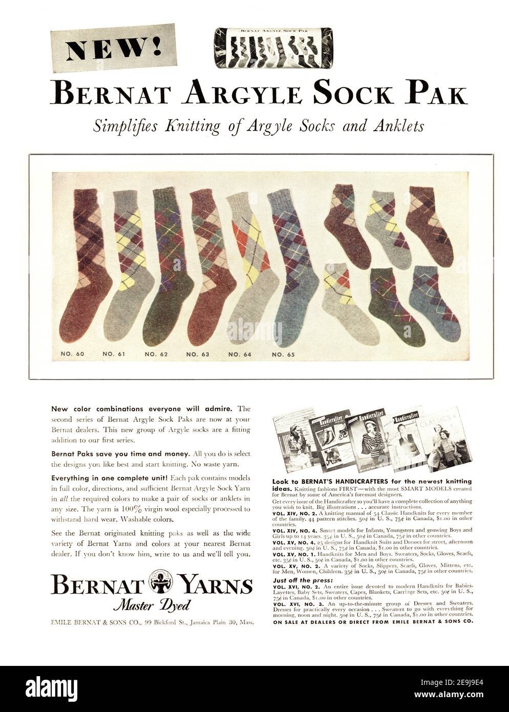 1947 Bernat Argyle 'Sock Pak' Advertisement, retouched and restored, A3+, poster quality 600dpi Stock Photo