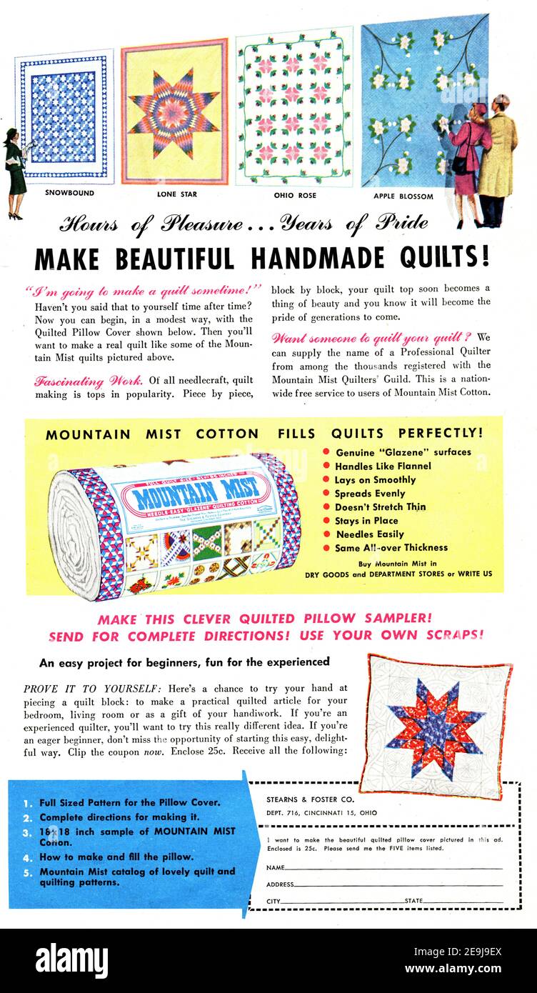 1947 Mountain Mist 'Hours of Pleasure ... Years of Pride' Advertisement, retouched and restored, A3+, poster quality 600dpi Stock Photo