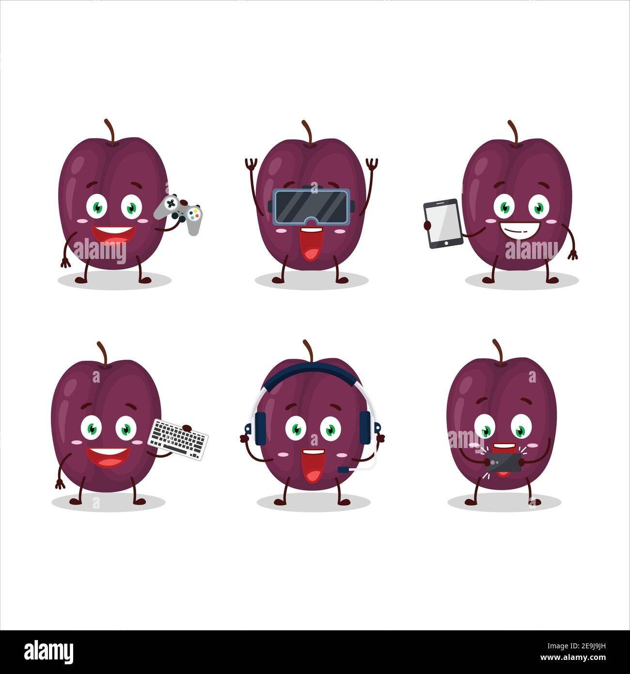 Plum cartoon character are playing games with various cute emoticons.  Vector illustration Stock Vector Image & Art - Alamy