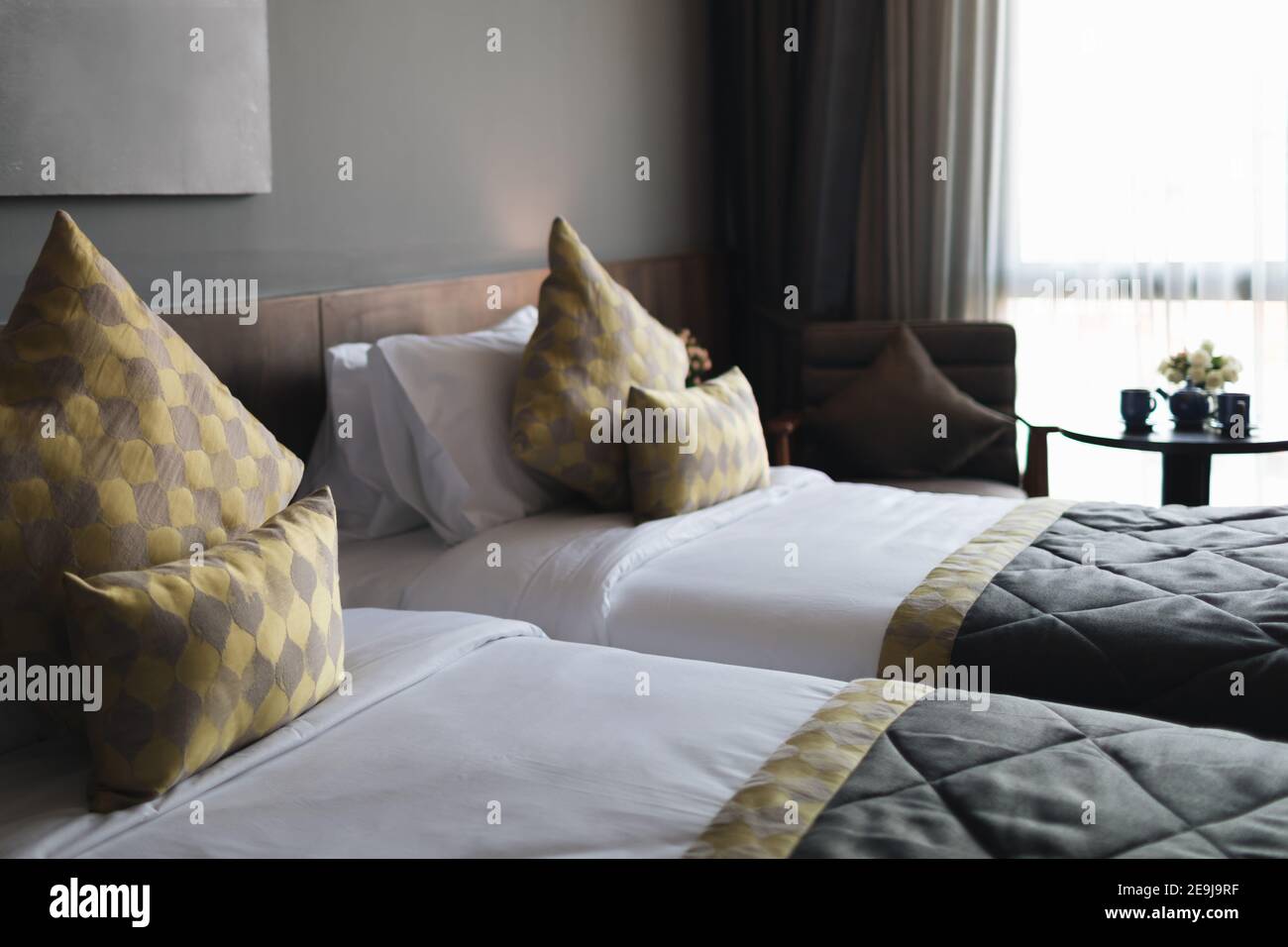 black and grey modern bedroom interior Stock Photo Alamy