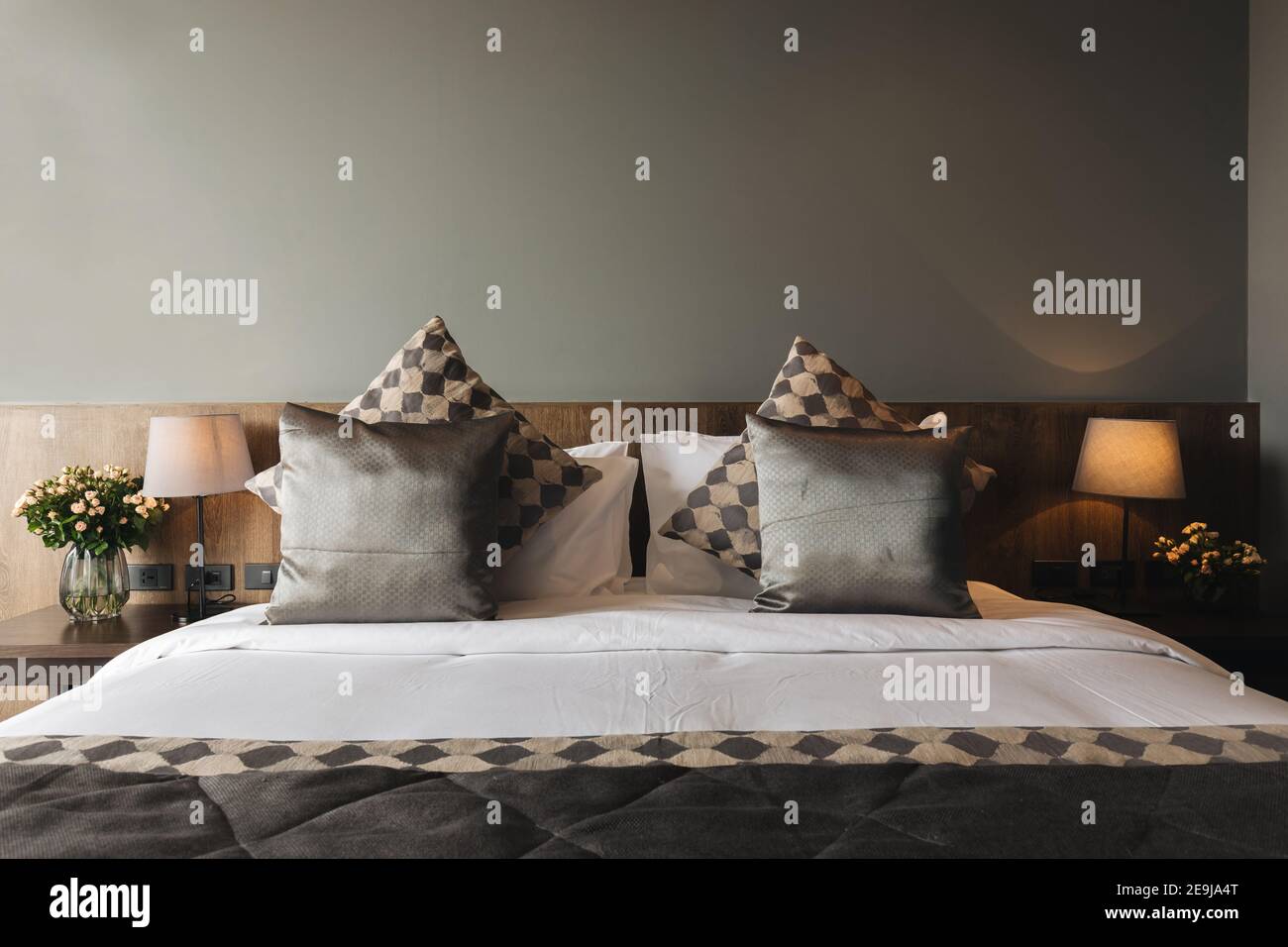 black and grey modern bedroom interior Stock Photo Alamy